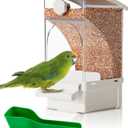 Hamiledyi Automatic Bird Feeder No Mess Bird Cage Feeder Transparent Acrylic Parrot Seed Food Container with Perch Cage Accessories for Parakeet Finch Lovebirds Budgies Canary (White)