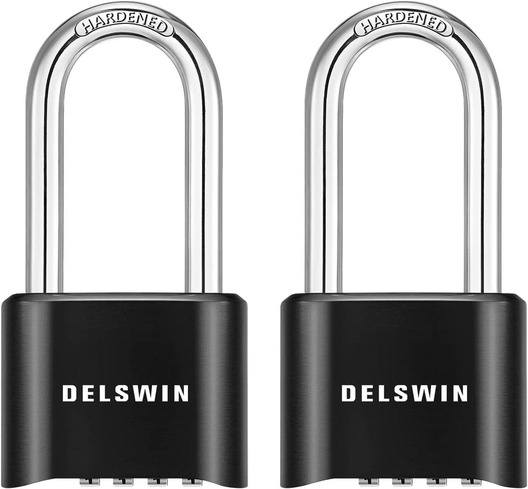 DELSWIN Combination Lock Outdoor Padlock - Weatherproof Extended 2-1/2 in. Long Shackle Combination Padlock for Gate, Shed, Trailers, and Sports Lockers(Black,2Pcs) (2 Pieces, Charcoal Black)