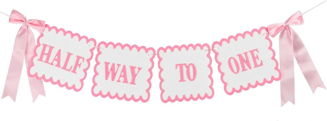 1/2 Birthday Girl, Half Way to One Baby Girl Pink Bow Half Birthday Decorations, 6 Month High Chair Banner Party Supplies
