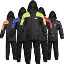 HWK Motorcycle Rain Suit for Men and Women, Two-Piece Waterproof Motorcycle Rain Gear with Reflective Jacket and Pants, All-Season Weatherproof Protection for Riding, Hi-Vis Green, 2X-Large