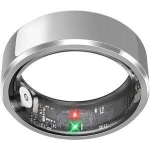 Health Smart Ring for Men Women, Fitness Tracker with Heart Rate/Blood Pressure/Blood Oxygen Monitor,Sleep Tracker,Pedometer, IP68 Waterproof Ring for iPhone&Android, No Subscription (Silver, Size 9)