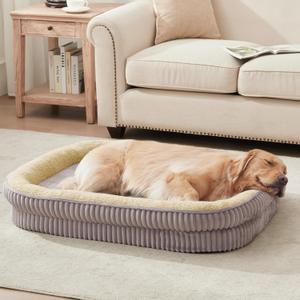Orthopedic Dog Bed for Medium, Large Dogs Breeds, High Density Egg Crate Foam Dog Sofa Beds with Four Sided Bolster,Oval Kennel Bed, Pet Couch Bed,Removable Washable Cover& Non-Slip Bottom (35"L x 28"W x 7.5"Th, Gray)