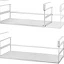 Under Shelf Storage Basket, 2 Pack Heavy-Duty Hanging Baskets Under Cabinet Shelf Organizer, Expandable Add-on Space Saver Kitchen, Pantry, Laundry Room, Slide-in White Shallow Depth & Wider Size