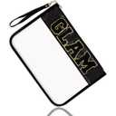 Chenille Letter Clear Travel Bags Purse Pouch, Monogram PVC & PU Clear Zipper Pouch with Wristlet, Waterproof Portable Glitter Snacks Makeup Beach Pouch Toiletry Bag for Women Girls (Glam )
