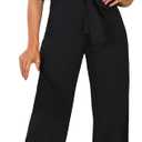 Happy Sailed Womens Loose Short Sleeve Belted Wide Leg Pant Romper Jumpsuit Business Casual One Piece Outfits (Small, A Black)