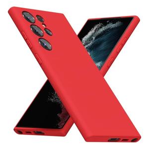 LoeoeL for Samsung Galaxy S22 Ultra Phone Case Silicone, Minimalist Ultra Thin Slim Soft Rubber Gel Solid Color Matte TPU Cute Case for Women Men, Girly Plain Aesthetic Design & Camera Cover, Red