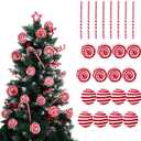 Yerliker 24 Pcs Candy Cane Christmas Tree Decorations, Fluff Christmas Ornaments Peppermint Lollipop Balls Curly Picks for Home Wreath Table Vase Mantel Decor(Red, White,Large)