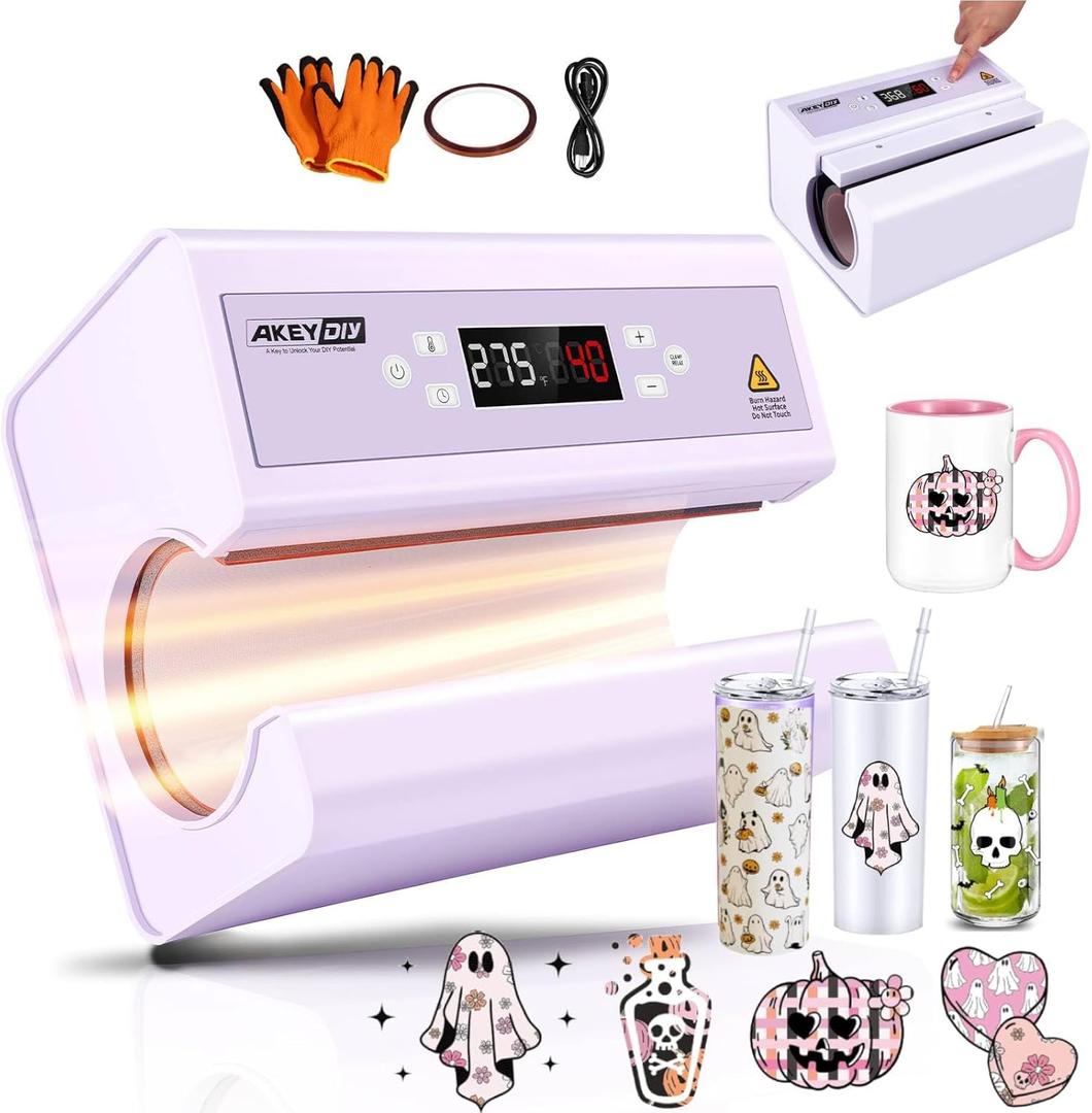 WHUBEFY Tumbler Heat Press Machine, Auto Mug Press Machine for 30oz 20oz, Automatic Press & Release, Sublimation Skinny Tumbler Glass 11-16oz Mugs, Heat Transfer for Tumblers, Halloween Gift Cups, Mugs