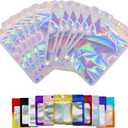 100 Pieces Holographic Resealable Mylar Holographic Bags Food Storage Smell Proof Bags with Front Window Packaging Pouch for Cookies Sample Jewelry Snack,5.12 * 8.27 inches