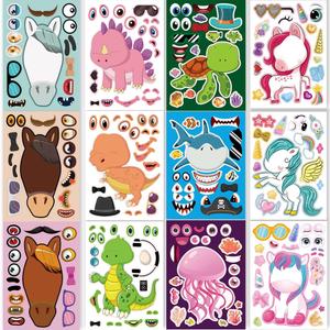 24 Sheets 8.27''5.9'' Make Your Own Stickers for Kids Toddlers, Make a Face Stickers Mix and Match with Unicorns Dinosaur Horse and Sea Animals for Kids Party Favors Activities