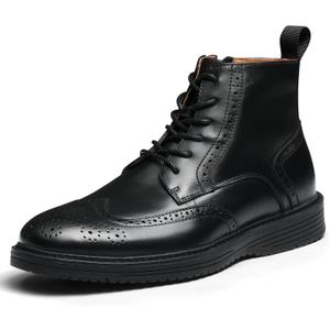 Mens Dress Boots, Genuine Leather Brogue Wingtip Mens Casual Oxford Boots with Side Zipper, Comfortable Formal Lace Up Chukka Ankle Boot for Men (10, Black)