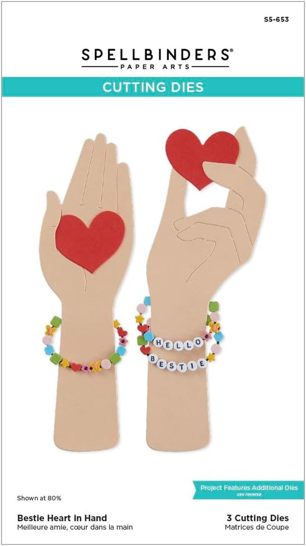 Spellbinders S5-653 Bestie Heart in Hand Etched Dies from The Beads of Friendship Collection