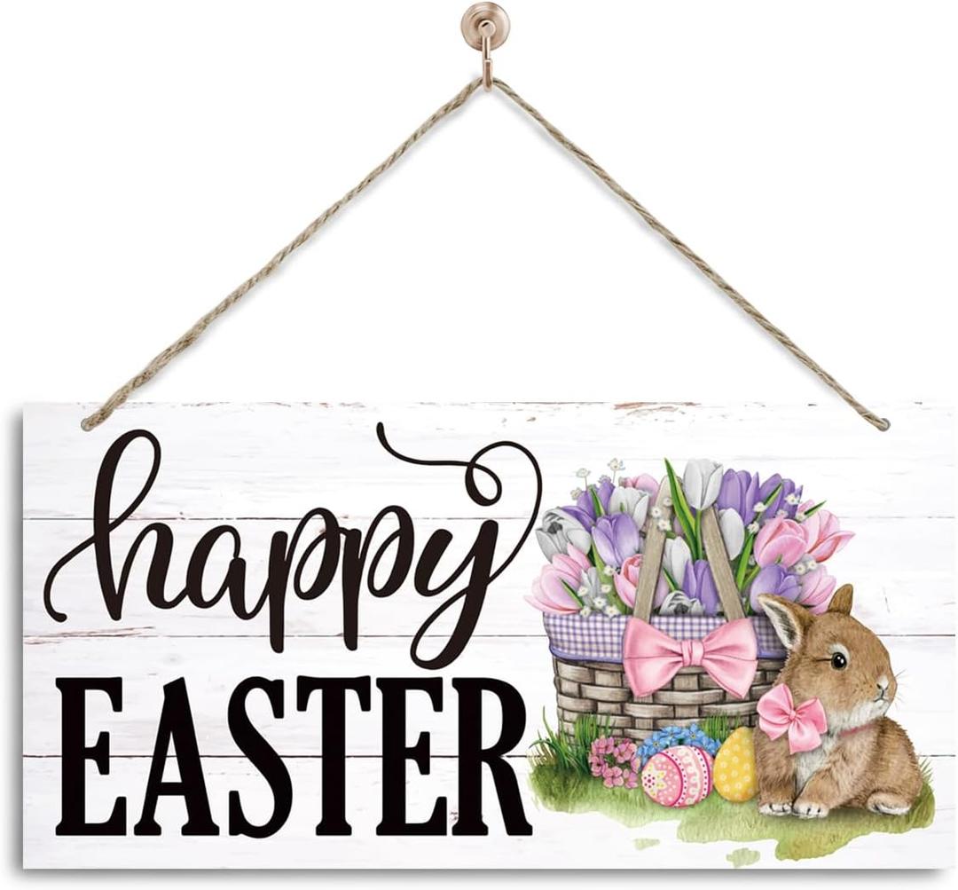 2 x Easter Wall Hanging Decor, Decorative Wall Plaque, Easter Eggs Sign, Easter Bunny Decor, Spring Decor Art, Rustic Door Hanger, Easter Home Wall Decor for Front Door Porch, Happy Easter Gift