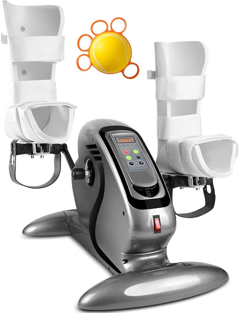 Motorized Pedal Exerciser, Electric Pedal Exerciser for Arm and Leg Low Impact Exercise Rehabilitation, No Resistance, Suitable for Seated Leg Exercise and Arm Exercise for Elderly People (Grey)