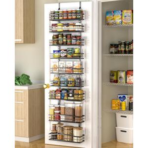 Moforoco 12.2"(W) Narrow 9-Tier Over The Door Pantry Organizer, Pantry Organization and Storage, Black Hanging Basket Wall Spice Rack Seasoning Shelves, Home & Kitchen