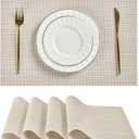 Leetaltree Beige White Placemats Set of 4 - Heat Resistant Non-Slip Place mats for Dining Table, Washable Durable PVC Vinyl Woven Table Mats(Beige White, 4)