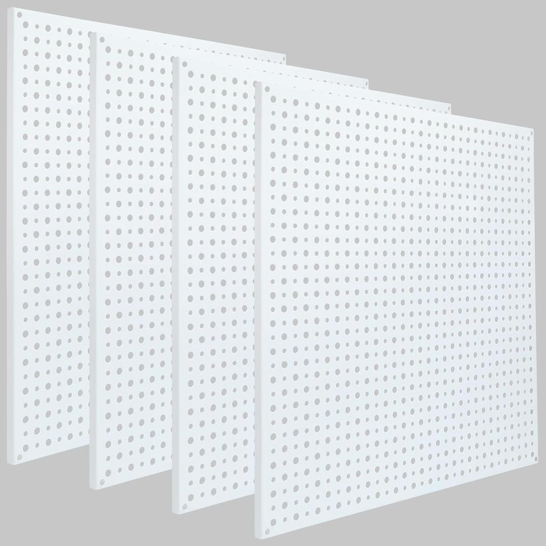 Pegboard Rack Garage Storage Steel Horizontal Peg Board Pack,Steel Pegboard Heavy Duty- 4 Pack 16-Inch X 16-Inch Metal Peg Board Tool Organization Panels(White)
