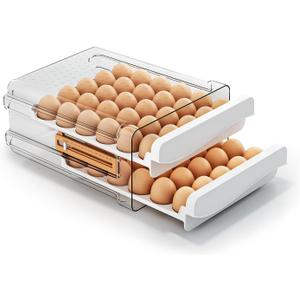 JOYZAN Egg Holder for Fridge 60 Count Large Capactity Egg Storage Container for Refrigerator, Clear Stackable Egg Organizer for Fridge, Coutertop Egg Trays Pull Out Drawer (10.6''L x 12.4''W x 5.9''H)