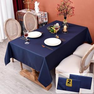 MEANMOY 2 Pack Navy Blue 210 GSM Water & Stain Resistant Rectangle Tablecloth - Solid 60 x 102 Inch Rectangular Table Cloth in Wrinkle Free Washable Polyester for Wedding, Party, Banquet (2 Pcs)