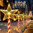 Solar Christmas Lights Outdoor Waterproof: 8 Pack Star Solar Christmas Decorations Outdoor with 8 Modes, Solar Candy Cane Pathway Lights Outside for Yard Walkway Driveway Xmas Decor - Warm White