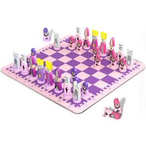 Cartoon Chess Set for Kids: JORMONY 11.8" Pink Chess Board Themed Chess Kids Chess Sets for Beginners No Stress Chess Wooden Board Games Educational Toy Boys Girls for Family School