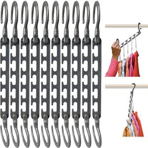 Wonder Hanger Max 10-Pack Space Saving Hangers, Reinforced Hooks Swivels 360, Cascading Hanger, College Dorms & Storage Closet Organizer, Fully Assembled  Grey (Gray)