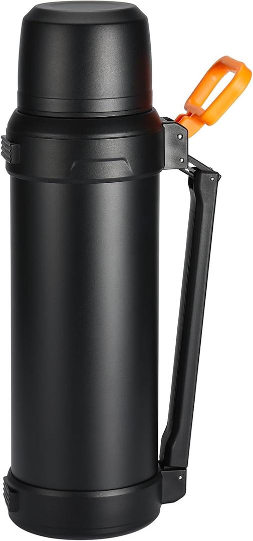 88oz Large Coffee Thermo for Travel, 2500ml Insulated Stainless Steel Water Bottle with Cup and Handle, Water Jug for 24hr Hot and Cold drinks, Vacuum Flask for Camping, Fishing & Working, Black