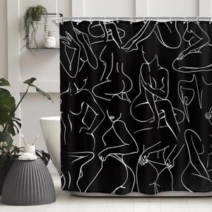 SVBright Black and White Shower Curtain 72Wx72L Inch Cute Modern Abstract Women Minimalist Line Art Ladies Aesthetic Creative Sketch 12 Pack Hooks Polyester Waterproof Fabric Bathroom Bathtub Panels (72"W x 72"L (Pack of 1), A-black)
