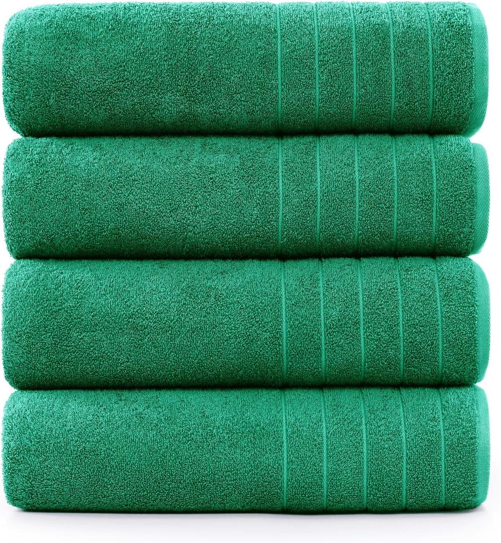 Casa Platino 4 Pack Soft & Absorbent 100% Cotton Bathroom Towels (30" x 60"), Quick-Dry Towel Set for Home, Gym, Spa, Hotel & Airbnb, Bath Towels for Shower, Pool, Beach & Everyday Use- Emerald Green (Bath Towels (Pack of 4))