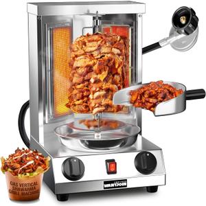 WantJoin Shawarma Grill Machine, Gas Vertical Rotisserie with 2 Burners for Home, Countertop Rotating Doner Kebab Oven Broiler Gyro Maker with Shovel, 11.6 * 11.8 * 19 inches, 110V (Sliver)