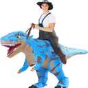 MXoSUM Adult Dinosaur Costume Inflatable Riding T- rex costume Funny Dino Blow up Costume Suit for Halloween Party Cosplay (Blue)