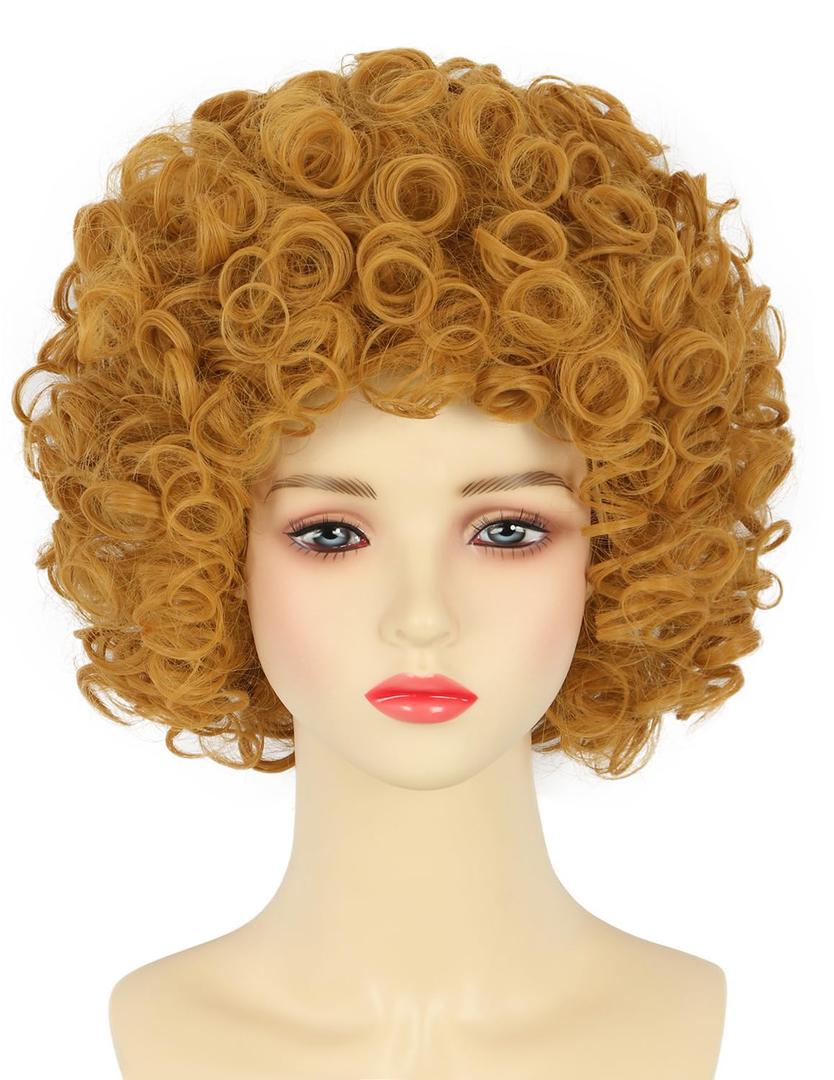 yuehong Short Curly Orange Yellow Women Wig Adult Anime Cosplay Costume Wig Soft Breathable Heat Resistant Synthetic Fibers Hair