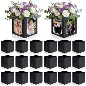 20 Pieces Picture Centerpieces for Table Graduation Box Table Centerpieces 6/7 Inch Photo Display Box for Congrats Grad Wedding Graduation Birthday Party Decoration (Black)