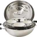 Stainless Steel Idli Maker with Lid, Idli Pot Steamer, 3 Plates (12 Idlies), Silver