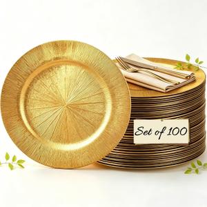 13'' Chargers for Dinner Plates, Gold Charger Plates Bulk 100pcs