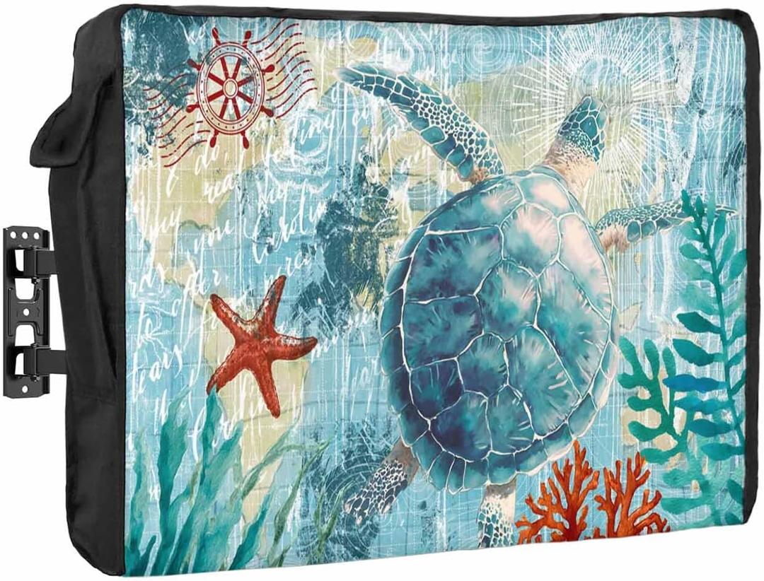 T&H XHome Outdoor TV Cover - Marine Life Sea Turtle Waterproof and Weatherproof 60"-65" LCD Movable Shield TV Display Screen Protector Outside Television Covers