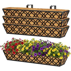 Y&M 4-Pack 30 Inch Railing Planter Boxes 24 Inch 2 Pack, Hanging Balcony Planter, Adjustable Deck Railing Planter Box, Metal Window Boxes Outdoor for Fence, Porch Flower Pots Holder, 30 inches x 26.7 inches x 4.8 inches