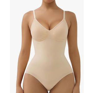 SHAPERX Women's Seamless Shapewear Tummy Control Bodysuit with Removable Pads Mid Thigh Body Shaper L/XL
