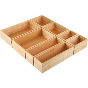 Kootek 8 Pcs Bamboo Drawer Organizer Utensil Tray Kitchen Storage Box 4-Size Versatile Dividers Cutlery Holders Bins Containers for Flatware Kitchen Utensils