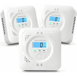 3 Pack Carbon Monoxide Detector LCD Screen Real-Time Concentration Battery Fault LED 60-Second Self-Check History Alarm Peak Record Portable Travel Van Life RV Camping Hotel Home Safety Pet Family