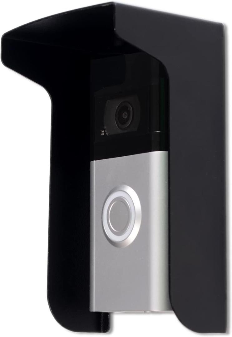 Outdoor Black Doorbell Rain Anti-Glare Cover, Steel Weather-Blocking Camera Cover Glare Sun Shade Protection for Most Video Doorbells(Inward fold)
