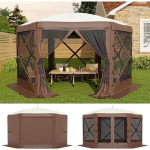 GarveeLife 13x13FT 6-Sided Pop Up Canopy TentOne-Push Setup Canopy Tent with Removable Canopy Top & Wind Cloths, Outdoor shelter for Camping, Backyard Parties, Outdoor Events - Beige & Khaki