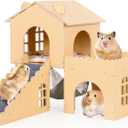 Guinea Pig Hideout with Hammock & Ramp Multi-Level Wooden Small Animal House for Hamsters, Rabbits, Chinchillas | Easy Assembly Guinea Pig Cages