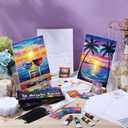 Ctosree 72 Pcs Colorful Sky Paint and Sip Kit for Adults 8'' x 10'' Pre Drawn Canvas for Painting DIY Pre Printed Canvas for Party Favor Afro Acrylic Painting Kit Wood Easel Brushes Date Night Bulk