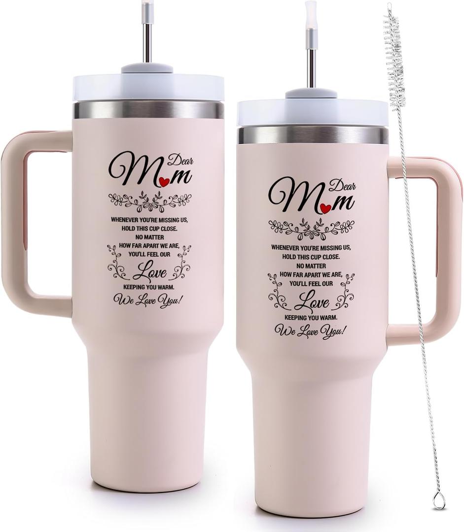 Mom Birthday Tumbler with Handle 40oz Mothers Day Gifts for Mom from Daughter, Son - Mama Coffee Tumbler, Best Mom Ever Mug - Mother's Day Christmas Birthday Gifts