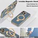 Compatible with iPhone 16 Pro Max Case with Magnetic Ring Stand [Compatible with Mag-Safe] [Full Camera Lens Protector] Soft Plating Phone Case for iPhone 16 Pro Max 6.9", Grey Blue