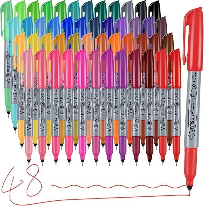 Permanent Markers, Ultra Fine Point Markers Set,48 Assorted Colors Work on Wood, Plastic, Paper, Metal, Stone, Glass for the ArtistKidsAdult, 48 Count