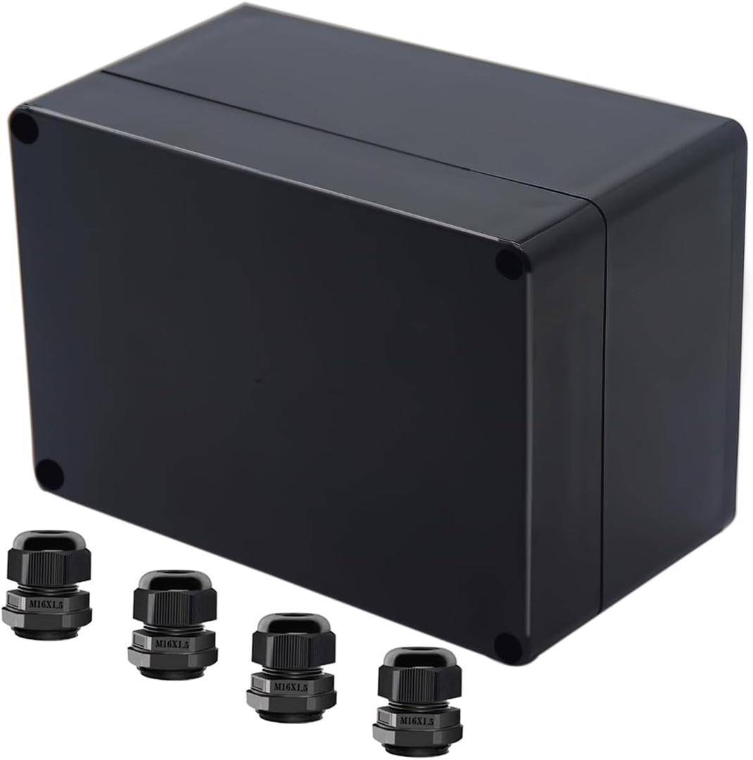 Project Box ABS Black Electrical Boxes IP65 Outdoor Waterproof Box Electronic Junction Box Power Enclosure with Cable Glands for DIY Project 6.3 x 4.33 x 3.54 inch (160x110x90mm)
