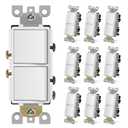 CML Double Paddle Rocker Decorator Light Switch, Single Pole Dual Self-grounding On/Off Interrupter, 15 Amp Electrical in-Wall Switches, UL Listed, 10 Pack, White