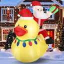 Leyndo 1 Set 5ft Christmas Inflatables Decoration Outdoor Santa Riding Duck Inflatables with Build-in Leds Lights Giant Blow up Duck with Santa Claus for Mall Garden Patio Lawn Indoor Party Xmas Decor